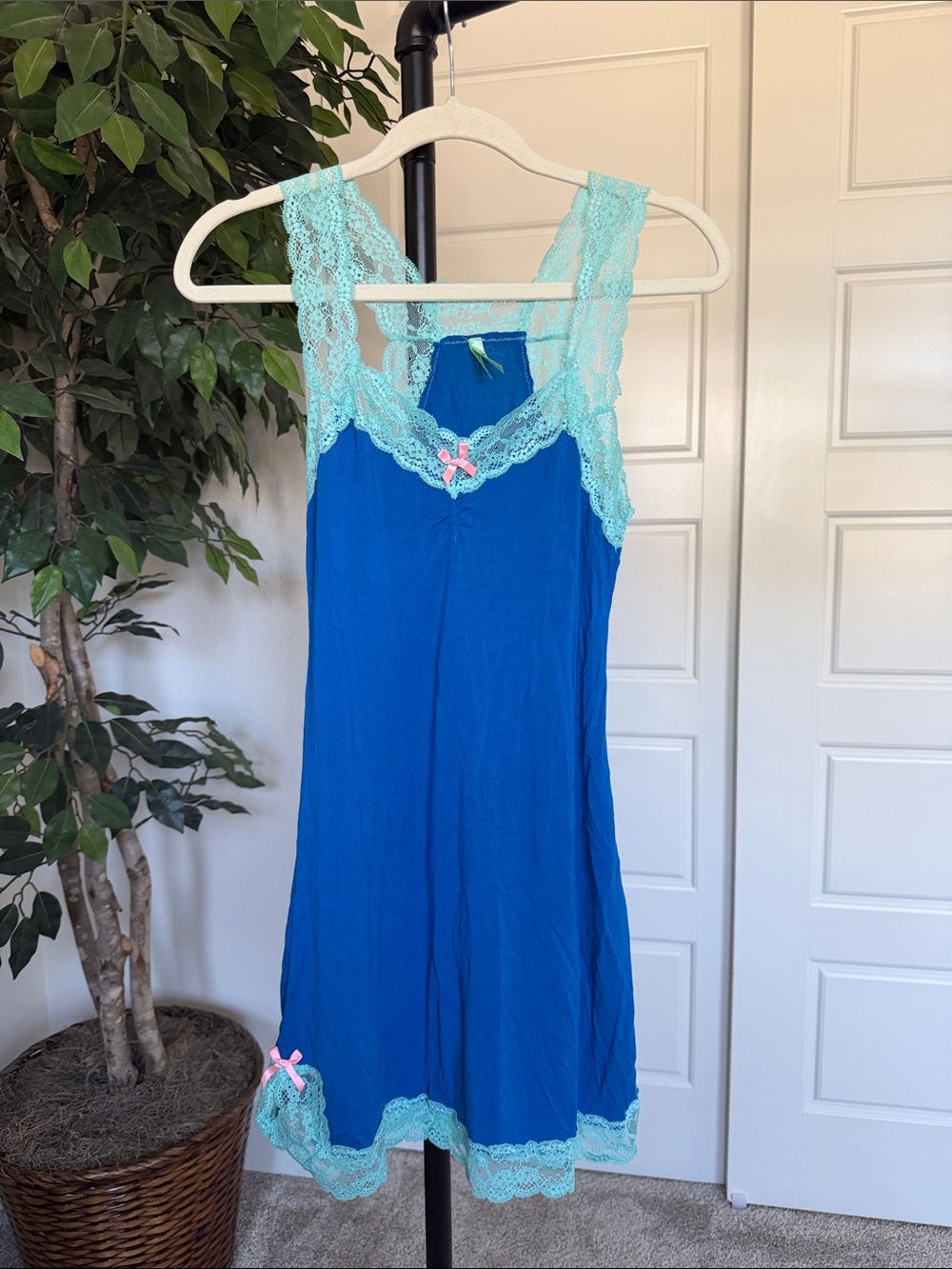 Honeydew Blue Lace-Trim Sleep Nightgown - Size Medium